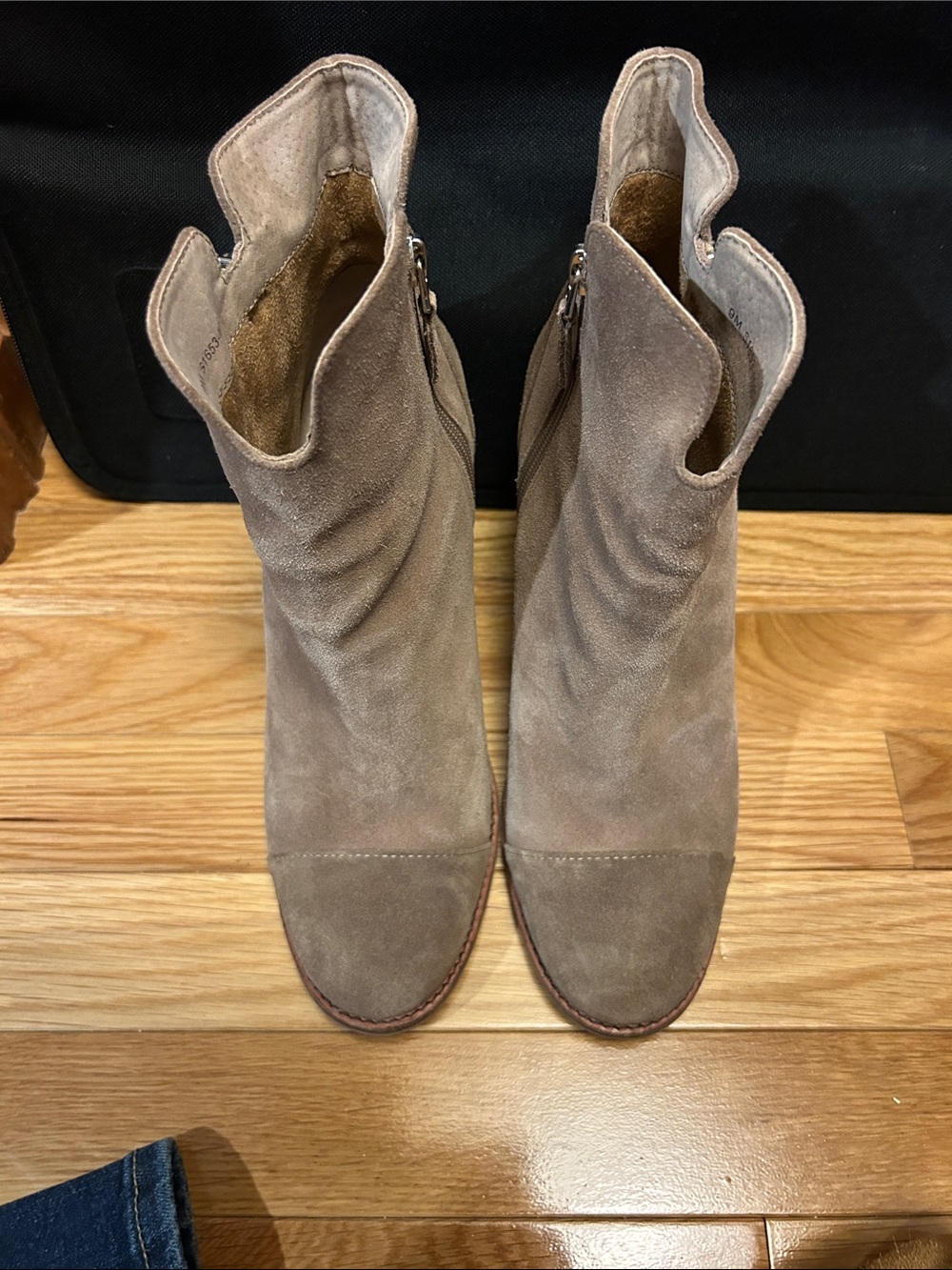 SoftWalk Taupe Suede Slouch Ankle Booties with Side Zip